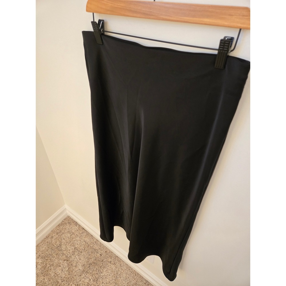 Zara Black Satin Midi Skirt Womens Size Medium High Waisted Minimalist Stretch